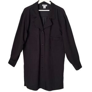ROBBIE BEE Vintage Shirt Dress Long Sleeve VNeck Collar Black Button Up Women 16